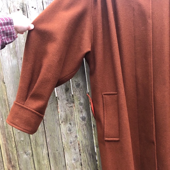 vintage wool coat long trench rust brown 70’s - Picture 7 of 7